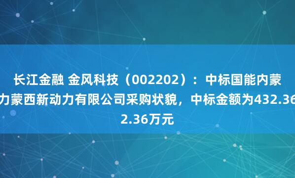 长江金融 金风科技(002202):中标国能内蒙古电力蒙西新动力有限公司采购状貌,中标金额为432.36万元