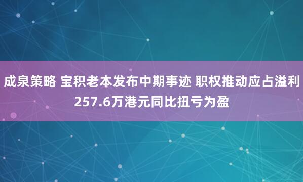 成泉策略 宝积老本发布中期事迹 职权推动应占溢利257.6万港元同比扭亏为盈